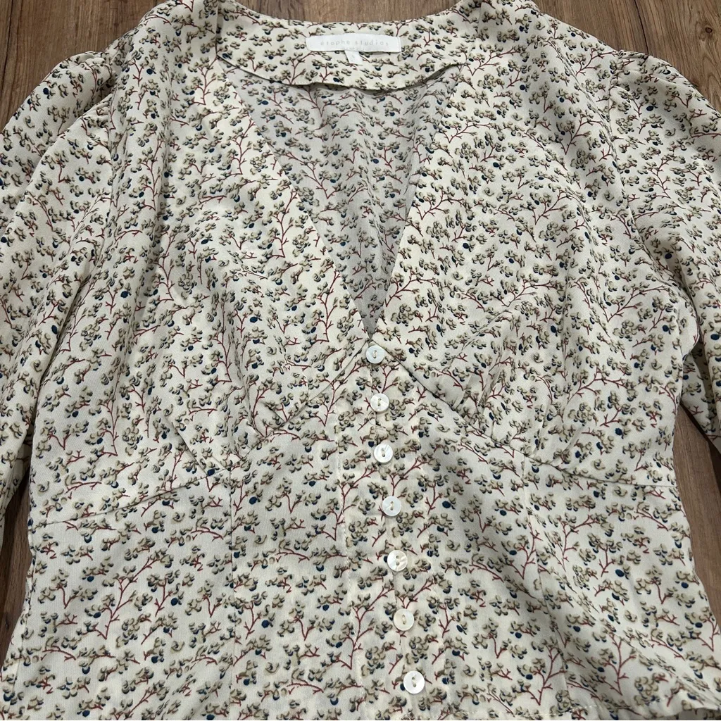 Etophe Studios Women’s Sz Small Blouse Cropped Floral Print Button Boho Cottage - Image 2