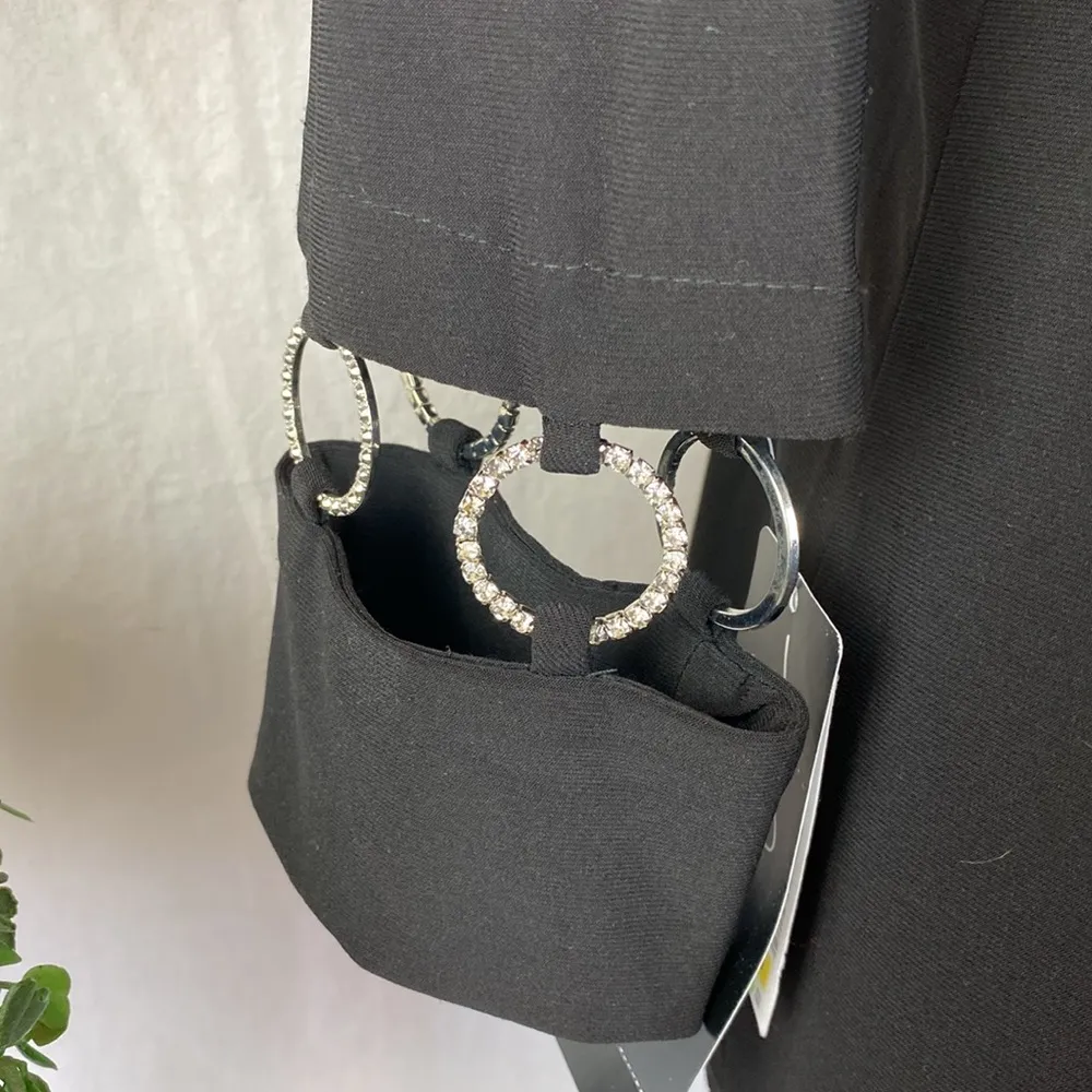 Prelude Black Long Sleeve Rhinestone Embellished V Neck Blouse Top NEW S - Image 4