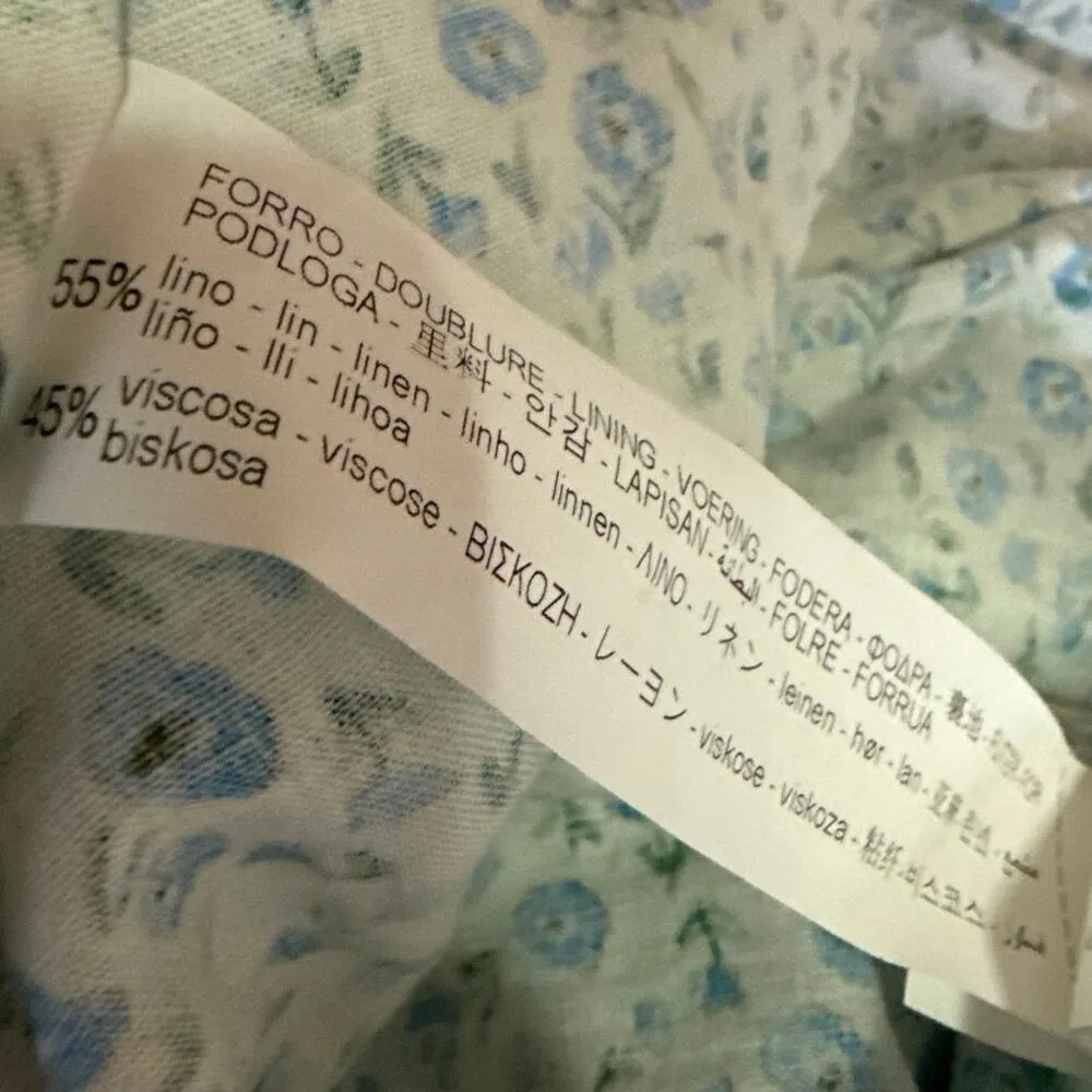 Zara Blue Linen Floral Sleeveless Smocked Mini Cami Camisole Tank Dress Size M - Image 6