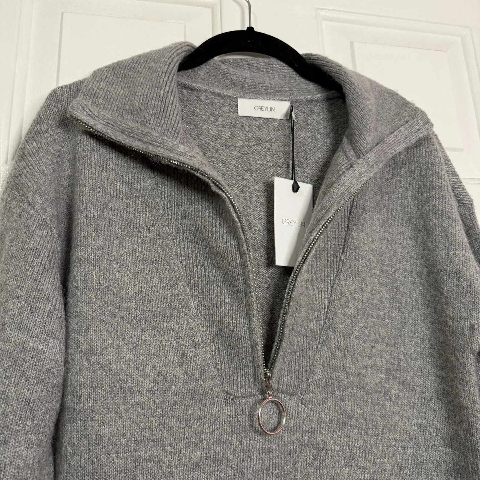 Anthropologie Greylin Iza Knit Half Zip Up Sweater Dress Grey NWT Soft Stretchy - Image 3