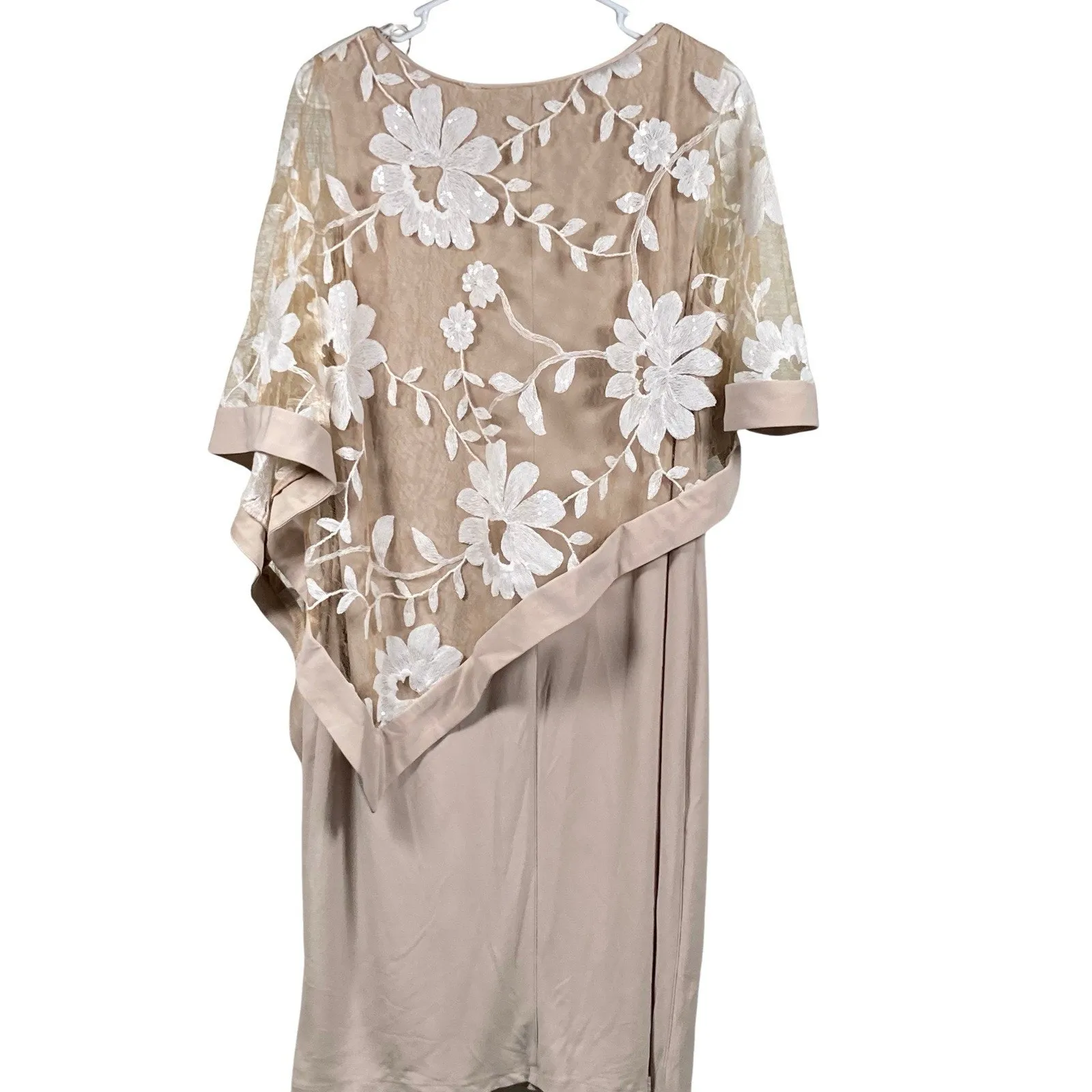 R & M Collec. Womens Size 16 Champagne Ivory Lace Overlay Midi Sheath Dress NEW - Image 3