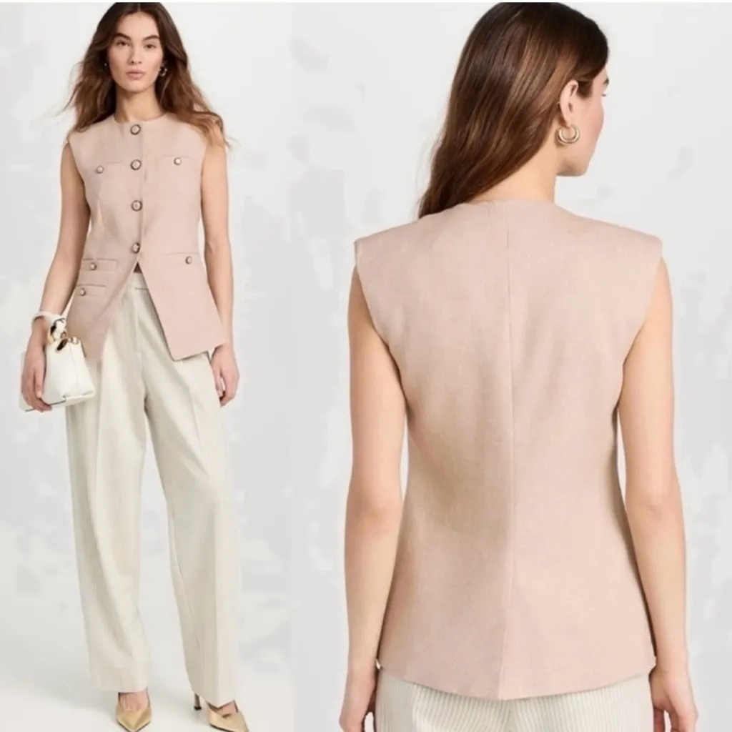 NWOT Veronica Beard  Tamara Linen Blend Vest Sandalwood Melange Size 0/XS - Image 12