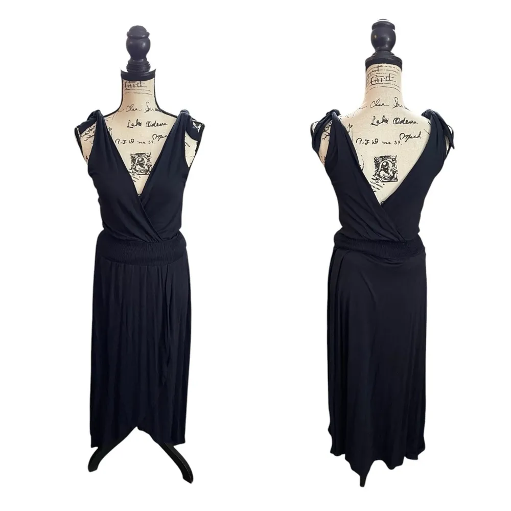 Lulus Maxi wrap Dress Surplice Neckline Navy Blue Size Small Formal Tie Straps - Image 9