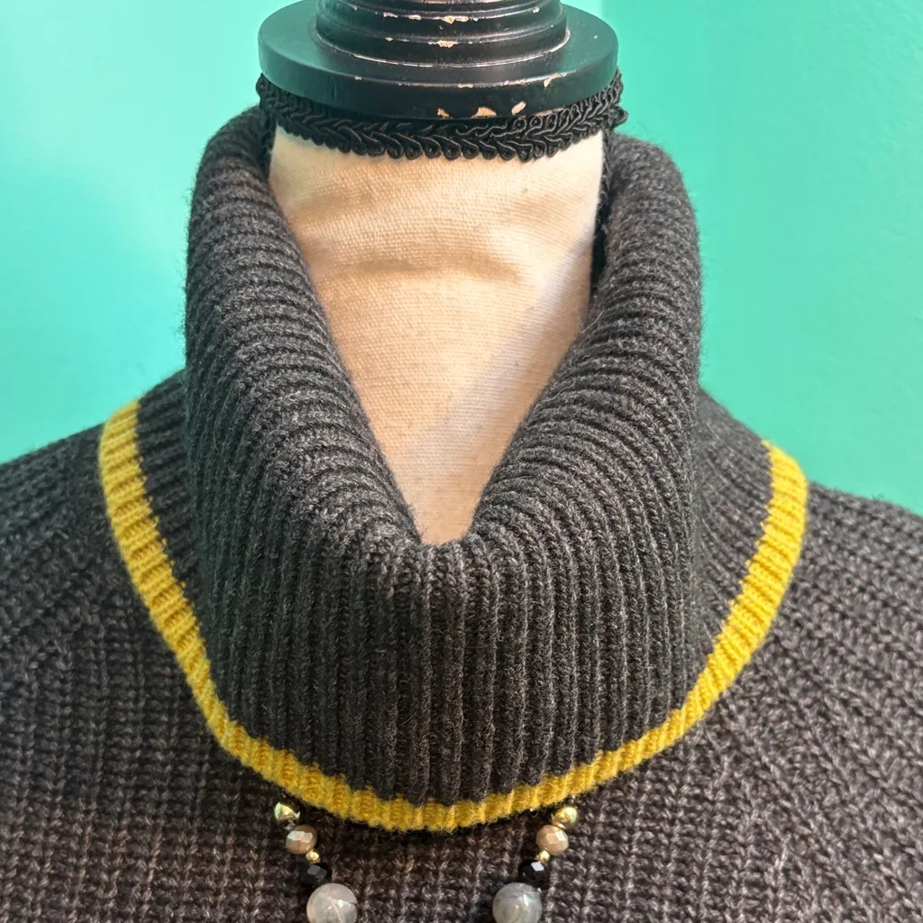 Bartolini Italian Turtleneck Sweater with Yellow Accents Black - Image 2