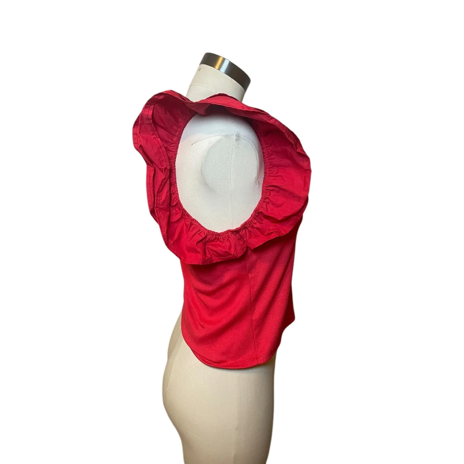 HYFVE Hot Pink Ribbed Flutter Sleeve Top | Size M | Dopamine Dressing - Image 2