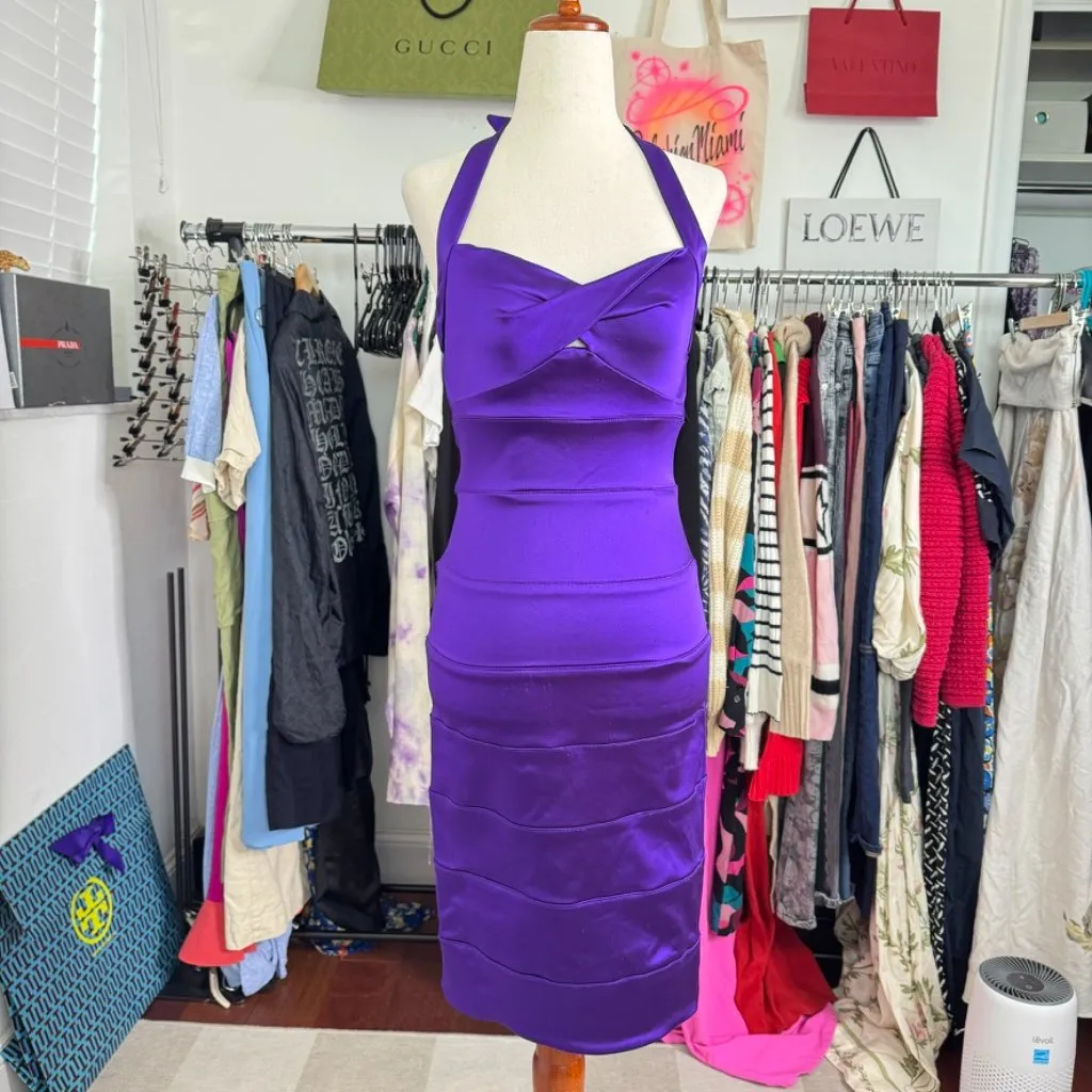 Vintage Y2K Bebe Purple Satin Bodycon Dress - Image 2