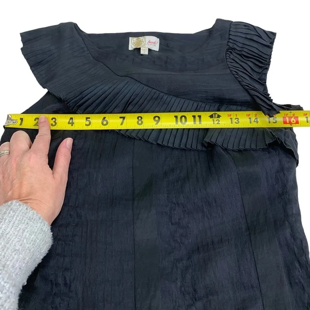 Frock! Tracy Reese | Size 6 | Linen Silk Asymmetrical Pleats Little Black Dress - Image 6