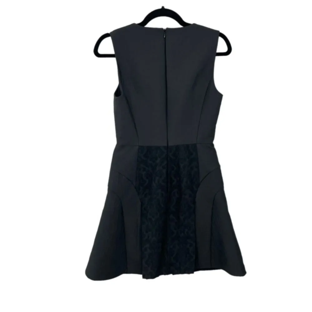 NWT Tibi Black Virgin Wool Blend V-Neck Jacquard Fit & Flare Skater Dress Size 2 - Image 3