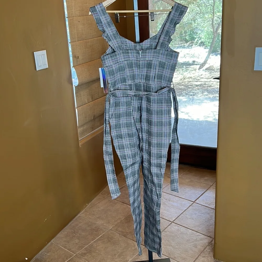 Tinseltown Black Burgundy Plaid Jumpsuit Size Small NWT - Image 7
