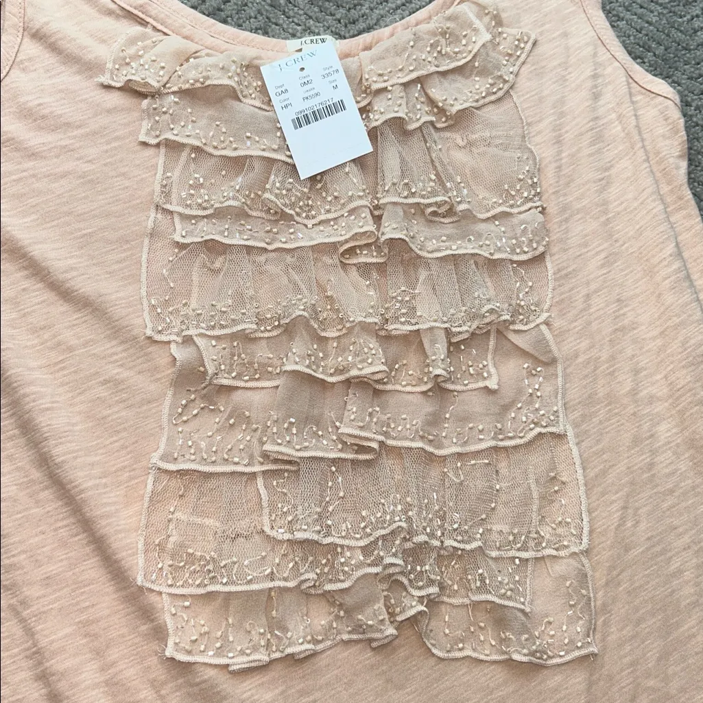 J.Crew Beaded Ruffle Tank Top Blush Pink Size M - Image 5