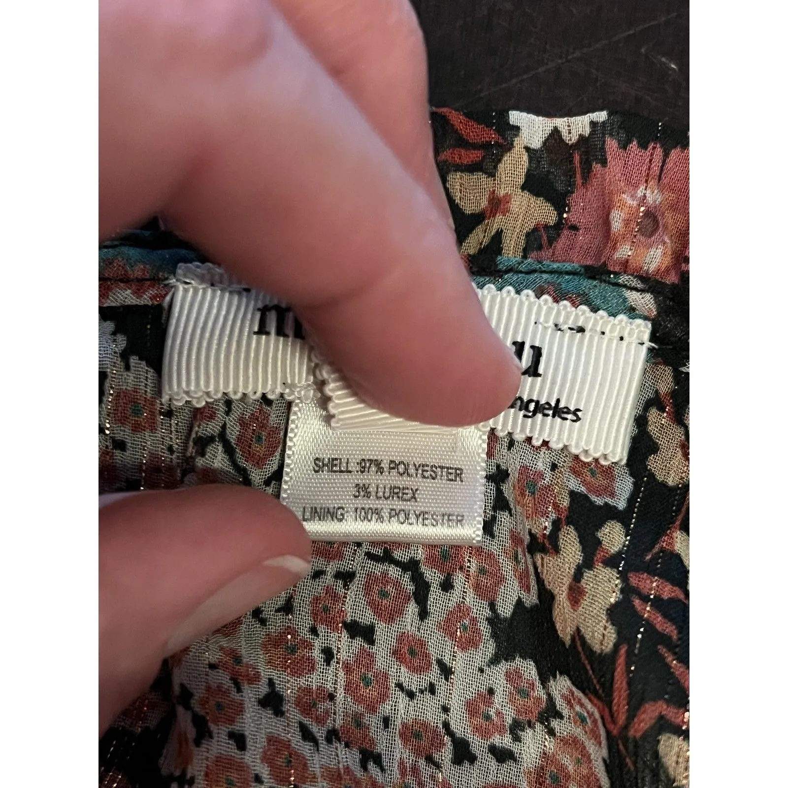 Monteau Blouse Womens Small Black Floral Ruffle Long Sleeve Sheer Lurex Top - Image 8