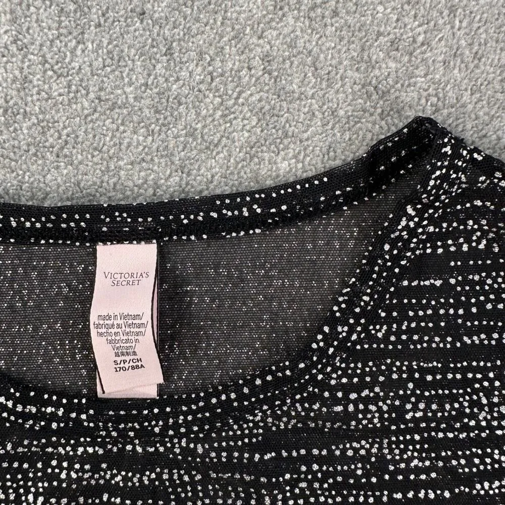 Victoria's Secret Black Sheer Metallic Mesh Dots Short Sleeve Top Women's Small - Image 2