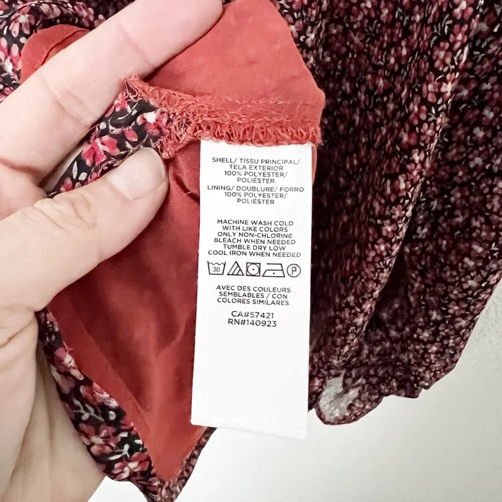 [LOFT] Red Black Floral Print Ruffle Neck Long Sleeve V-Neck Blouse Size Large L - Image 10