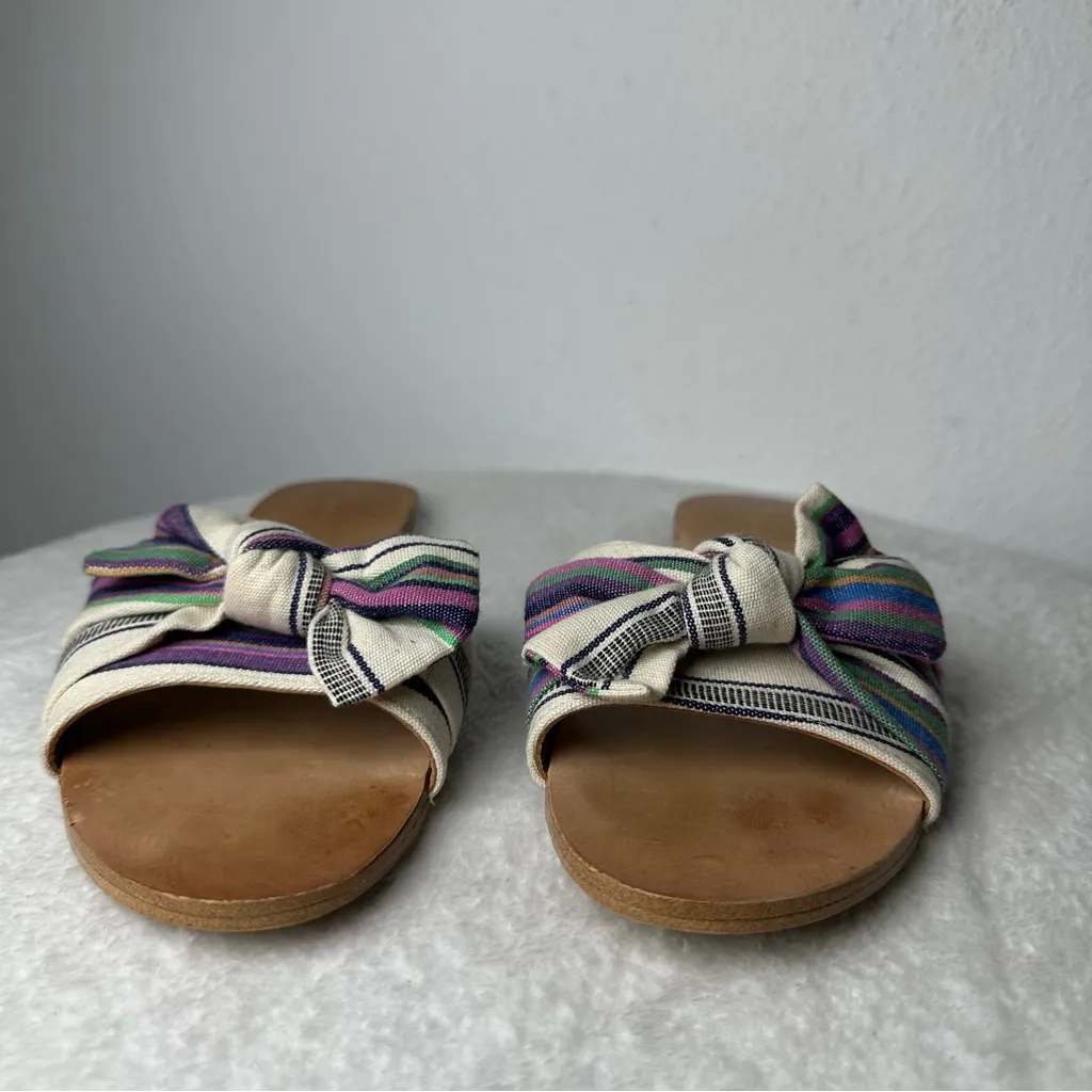 Anthropologie Striped And Knotted Bow Sandals  Flats Purple and Green Size 8 - Image 4