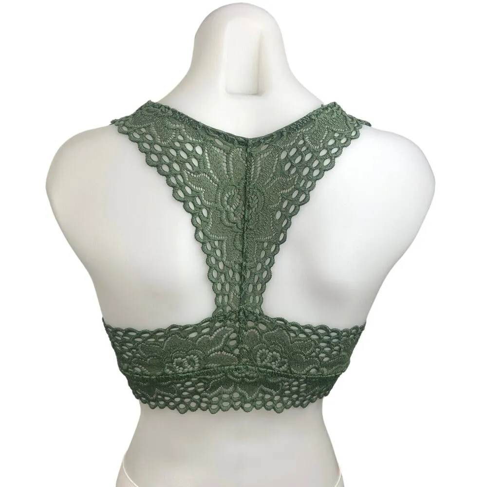Aerie Olive Green Eyelet Floral Lace Crochet Racerback Bralette Bra Top Size S - Image 2