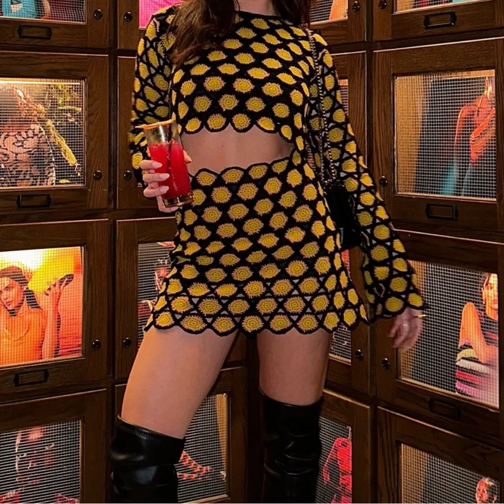 SIMON MILLER Wizzy Crochet Set in Black, Camel, & Kiwi Size Small Yellow - Image 2