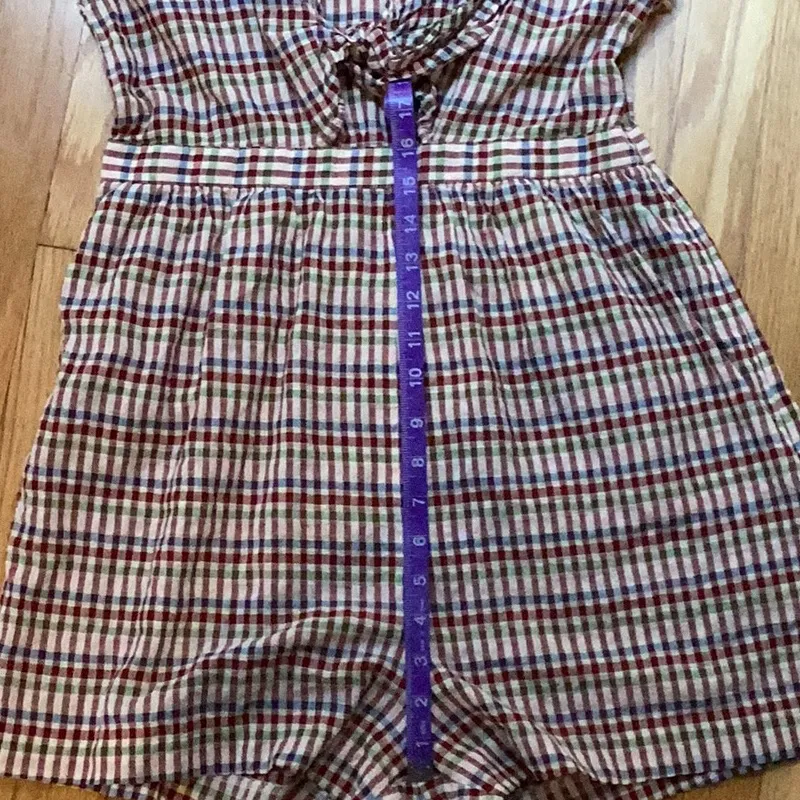 Madewell  Tie Front Cutout Gingham Cotton Romper Size 8 - Image 9