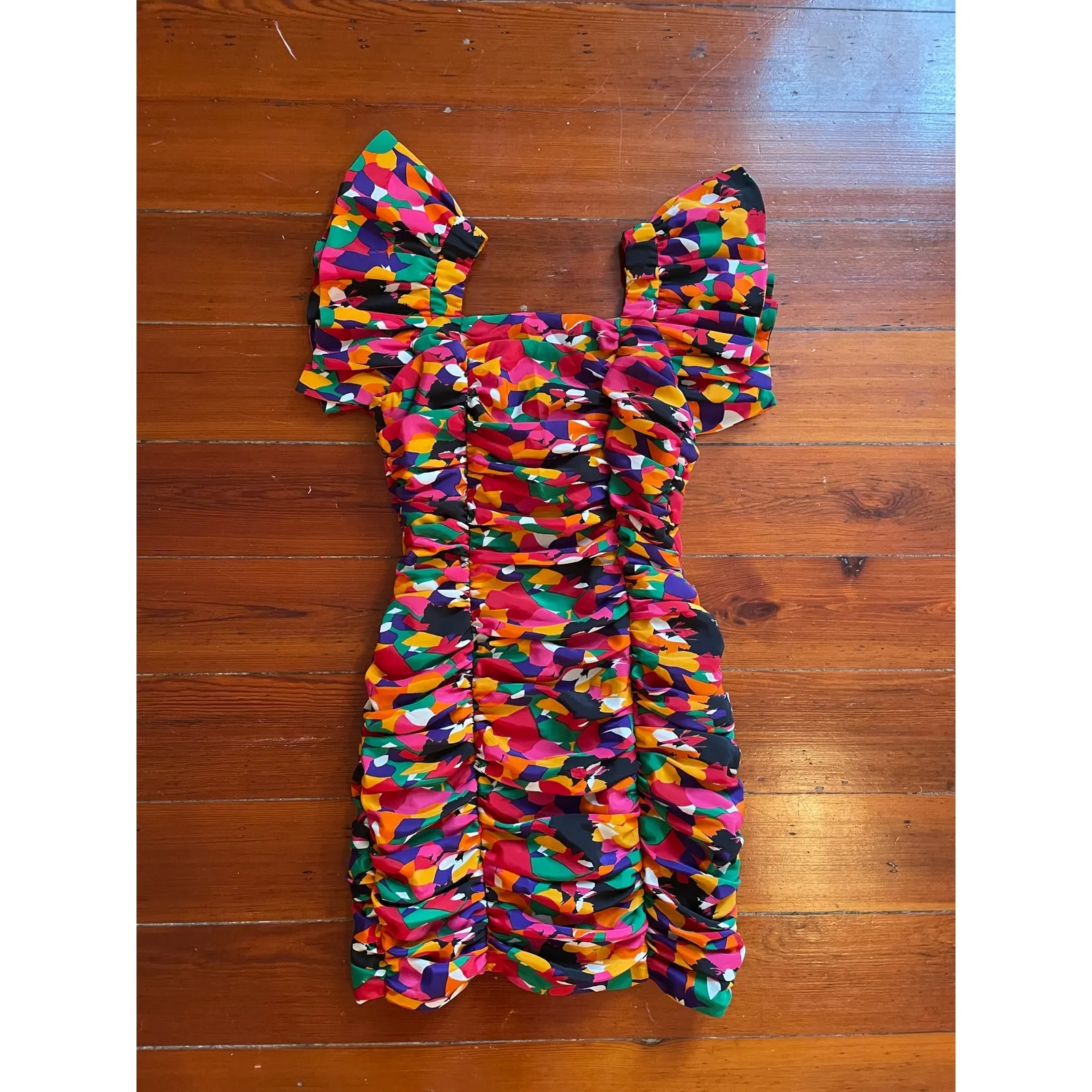 Lola Lucena Madrid Vintage Puff Sleeve Ruched Dress Sz 40 M - Image 6