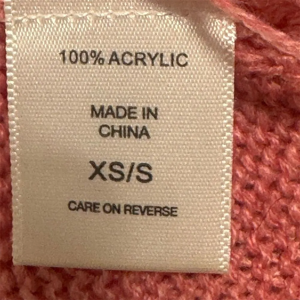 NY&C New York & Company Boho‎ Fringe Knit Sweater XS/S Pink V-Neck Cable Poncho - Image 8