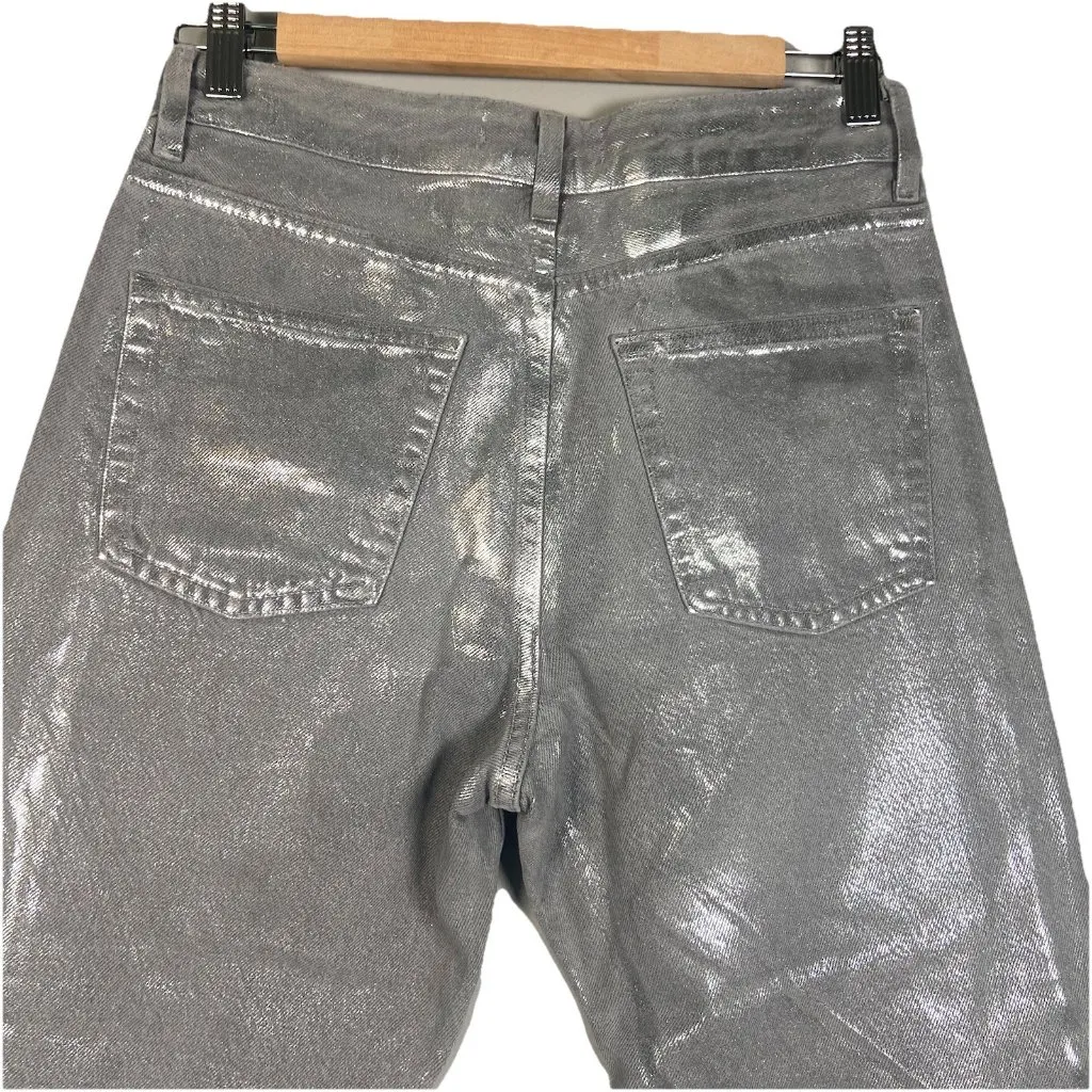 ZARA ZW THE‎ METALLIC JEANS PANTS SILVER Size 4 Party Going Out Date Night - Image 5