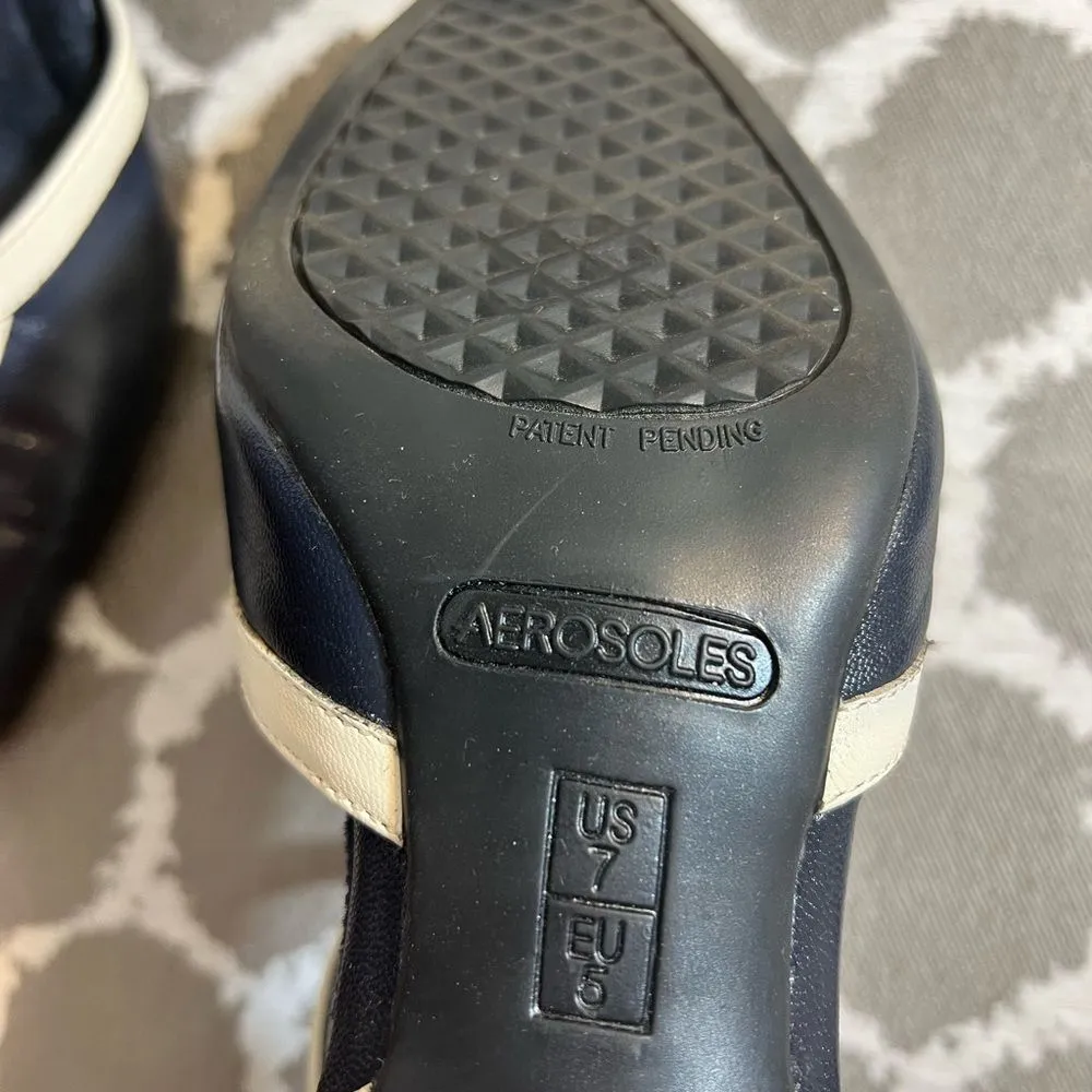 AEROSOLES Navy/Black and Cream Mary Jane Heels with Tapered Heel - Image 12