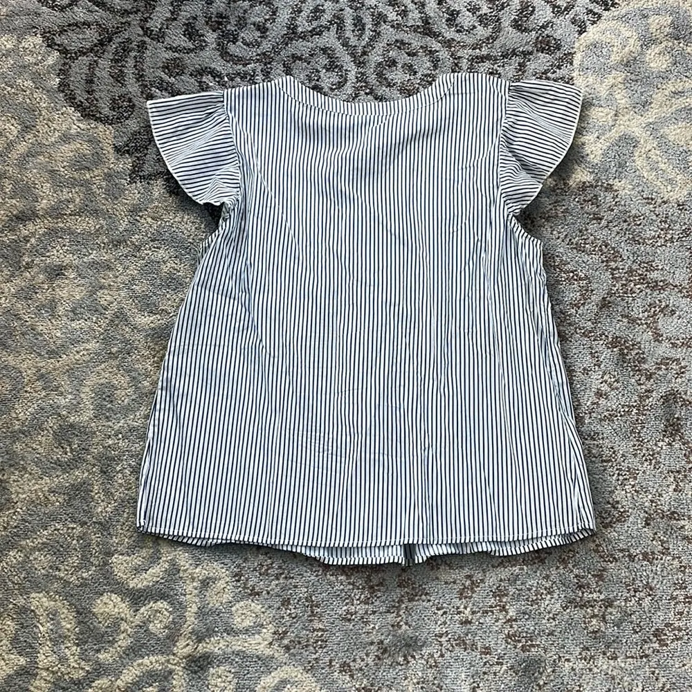 Piper & Blue Vintage Ruffle Cap Sleeve Pinstripe Top Navy & White XL - Image 6