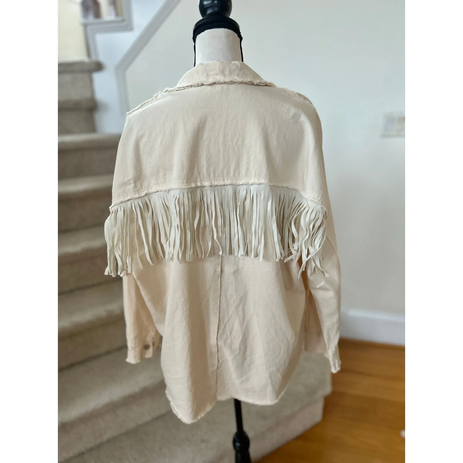 Ellison Cream Fringe Snap Button Down Shirt Jacket Shacket Western Cowgirl Rodeo - Image 3