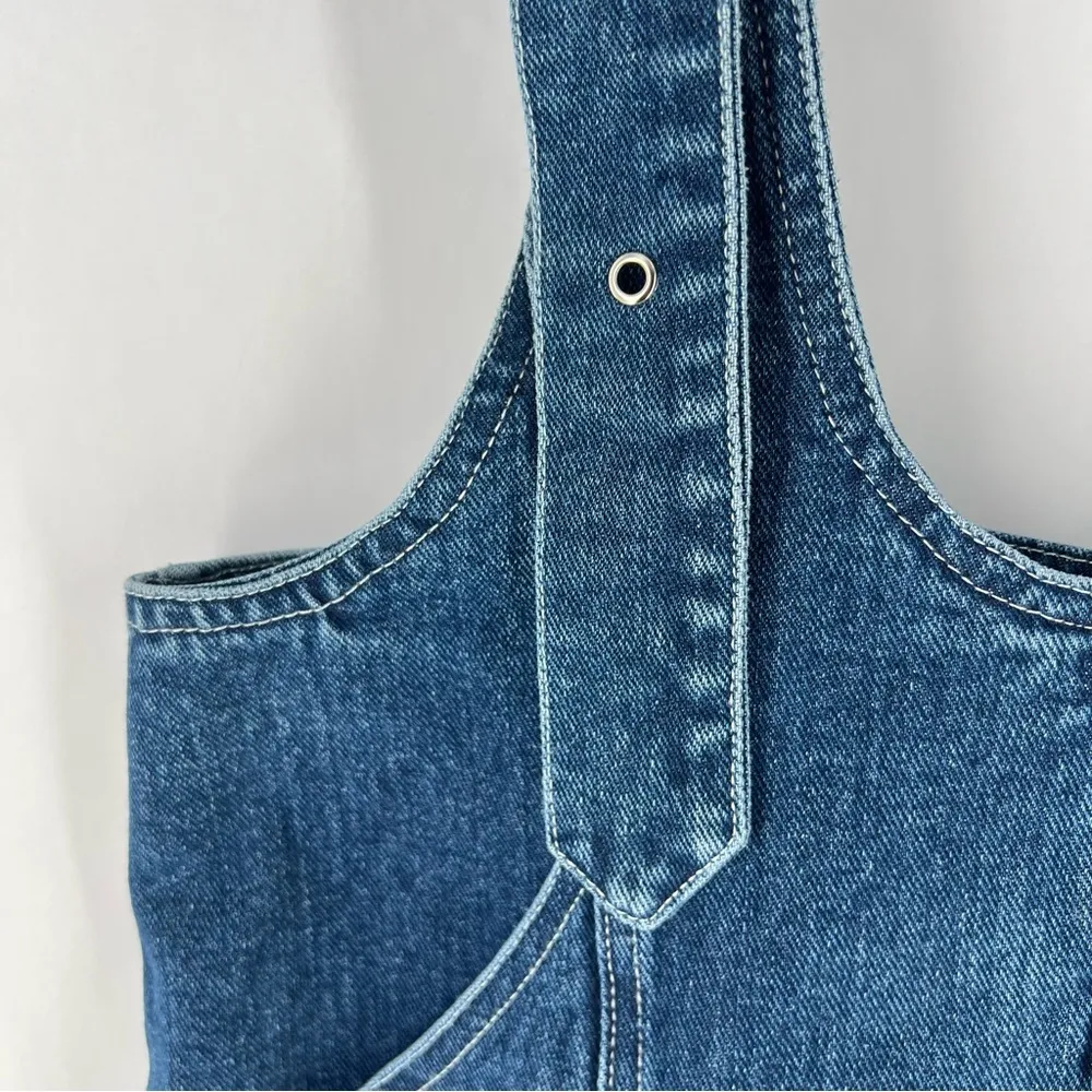 Cloud Ten Denim Skirtall Cotton Dark Wash Button Front Adjustable Straps Overall - Image 5