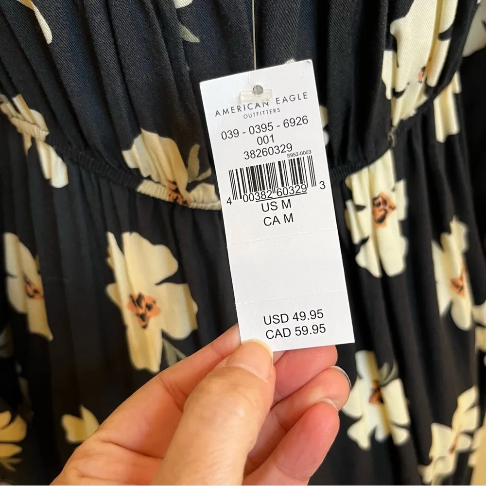 American Eagle Outfitters Gray Floral Boho Babydoll Dress Keyhole M Western - Image 11