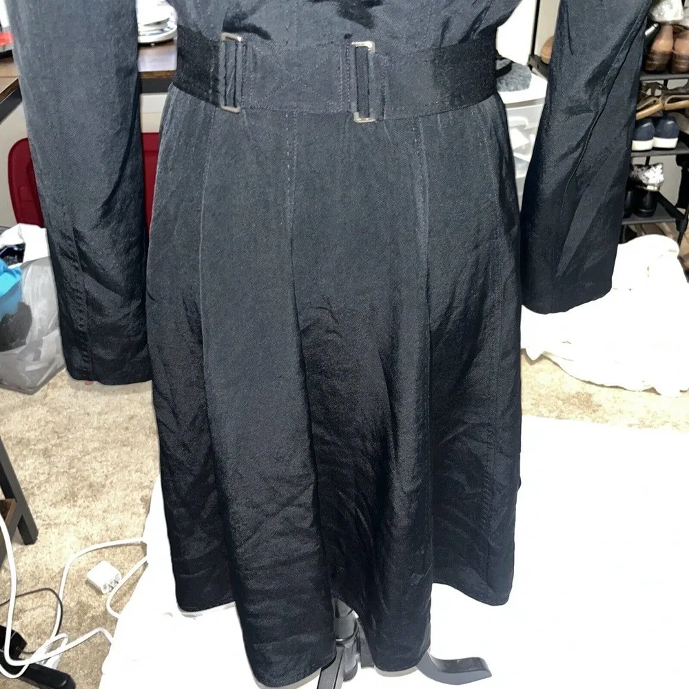 Sz M Medium Elie Tahari Black Trench coat With Rhinestone Button Detail - Image 10