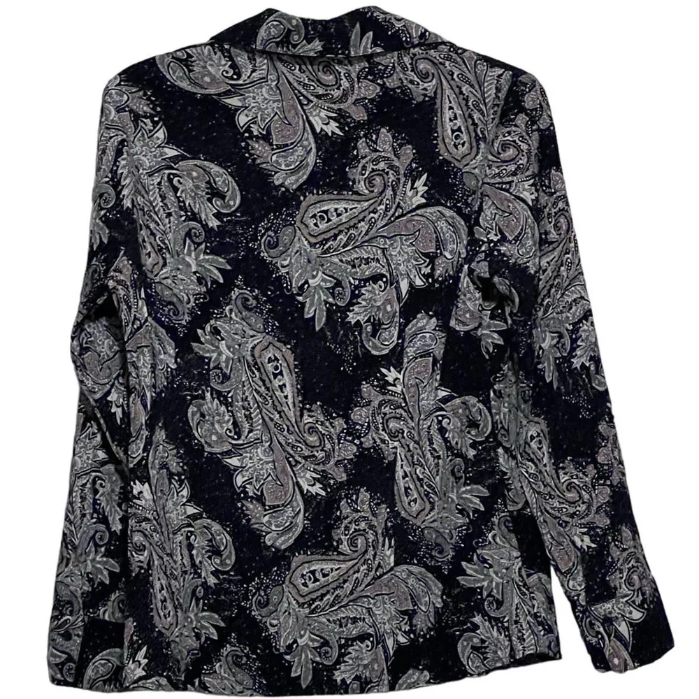 East‎ 5th Women's Paisley Blue Tan White Button Up Long Sleeve Blouse Size Small - Image 2