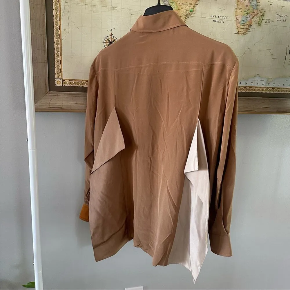 Burberry Camel Tan Draped Silk Blouse Women US2 - Image 4