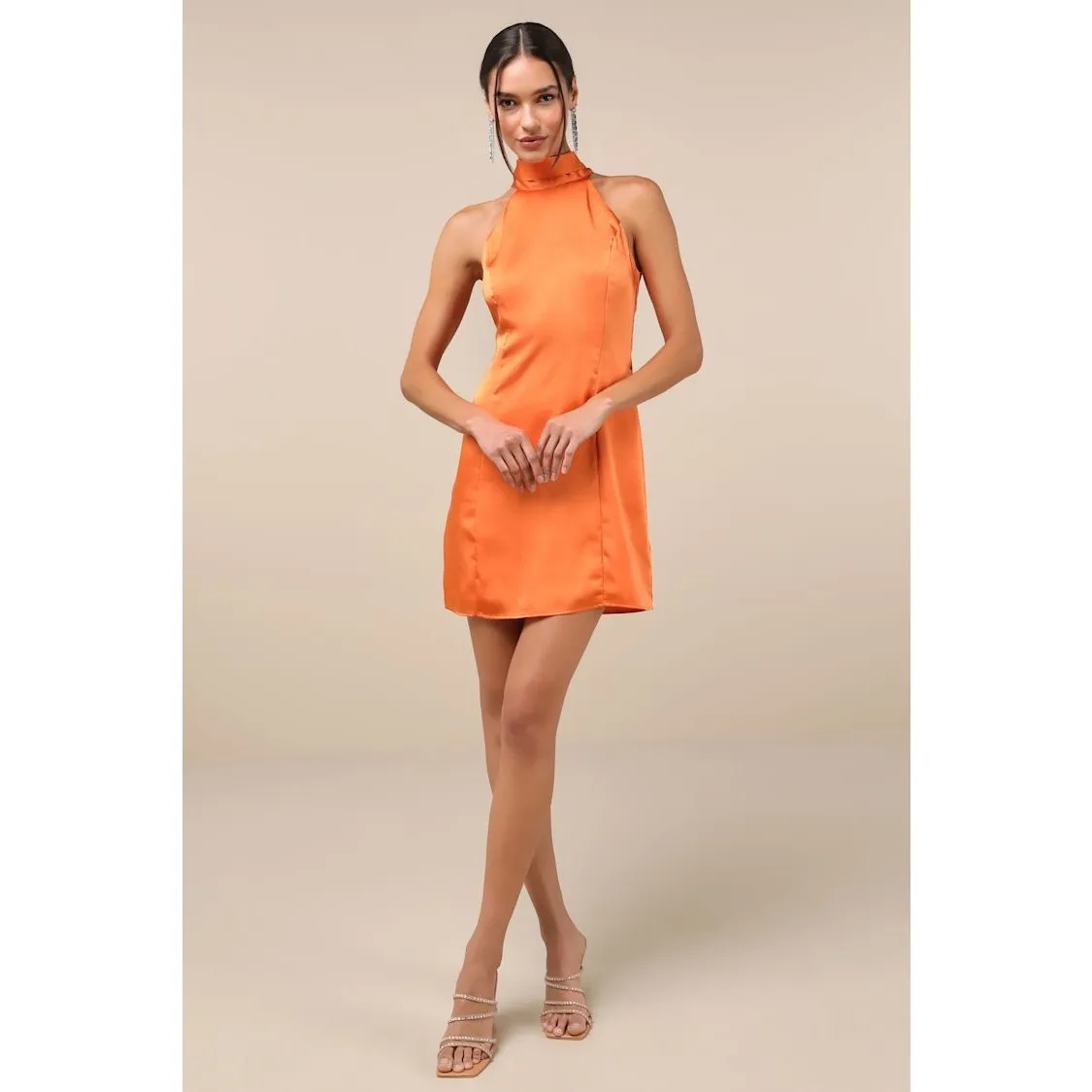 NWT Lulus Infinite Admiration Orange Satin Halter Mini Dress Cocktail Party XL - Image 7