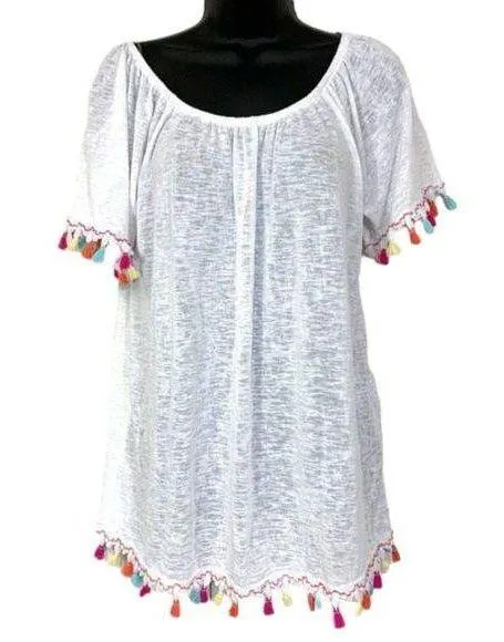 Time and Tru White Flowy Coverup Resort Cruise Tunic Blouse Size XL - Image 1