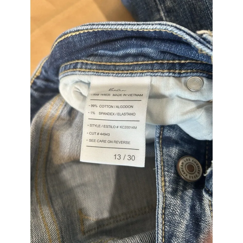 KanCan Mid Rise Straight Leg Jeans Size 13/30 Dark Wash Stretch Denim Frayed Hem Blue - Image 3