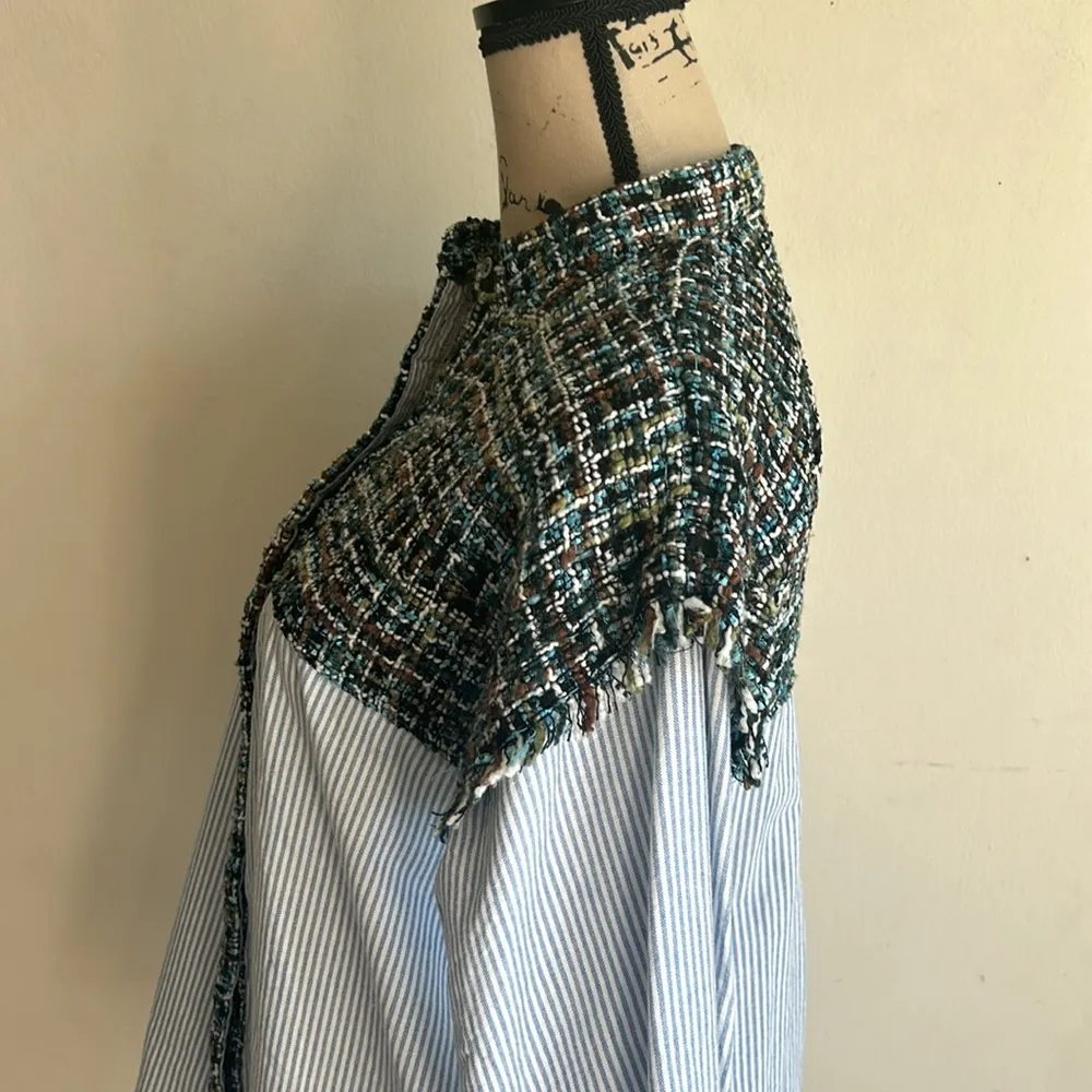 ZARA Tweed Fringe Striped Button Down Top Size XS - Image 8