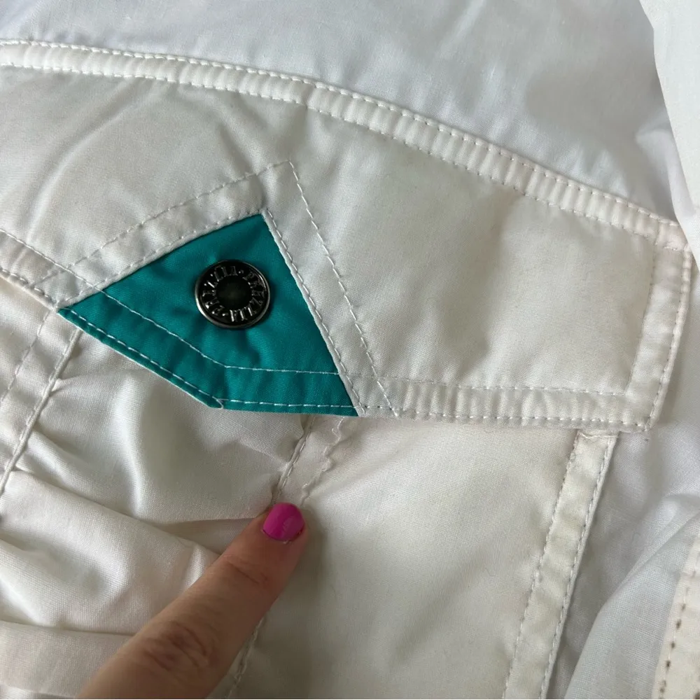 Vintage 90’s Puffer Ski Suit Jacket Prezzia Coat Funky Art to Wear Size Medium White - Image 7