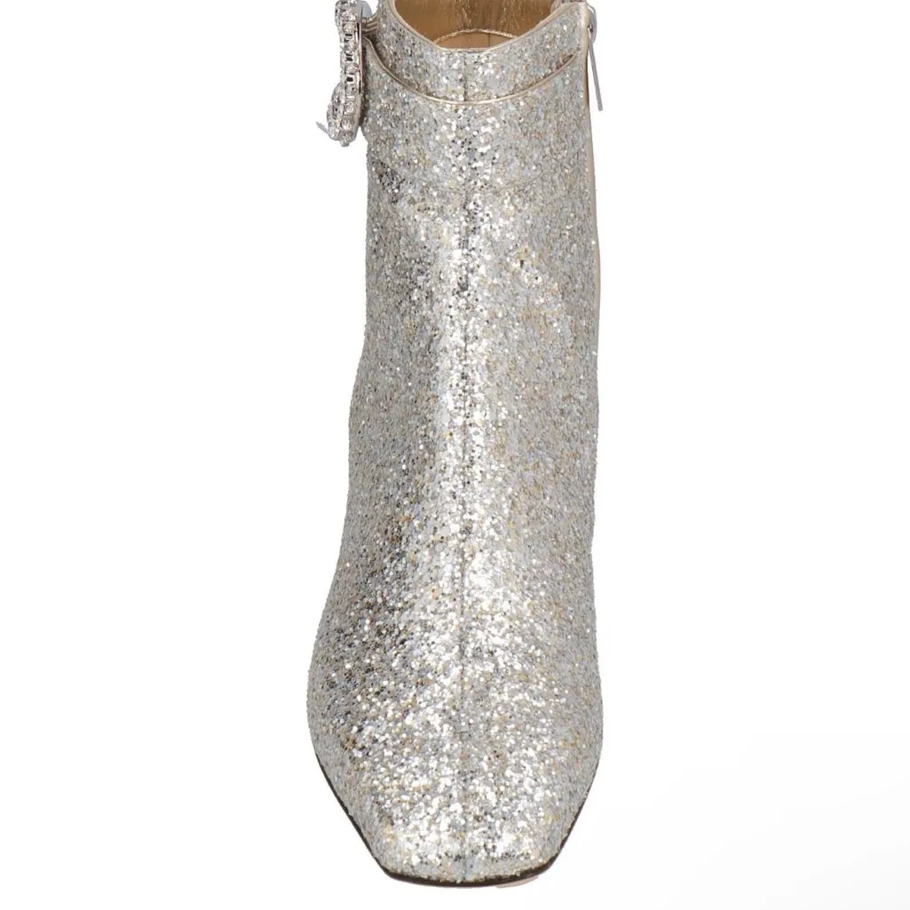 JIMMY CHOO Dazzling Coarse Glitter Fabric Crystal Myan 45 Boots Platinum size 38 - Image 4