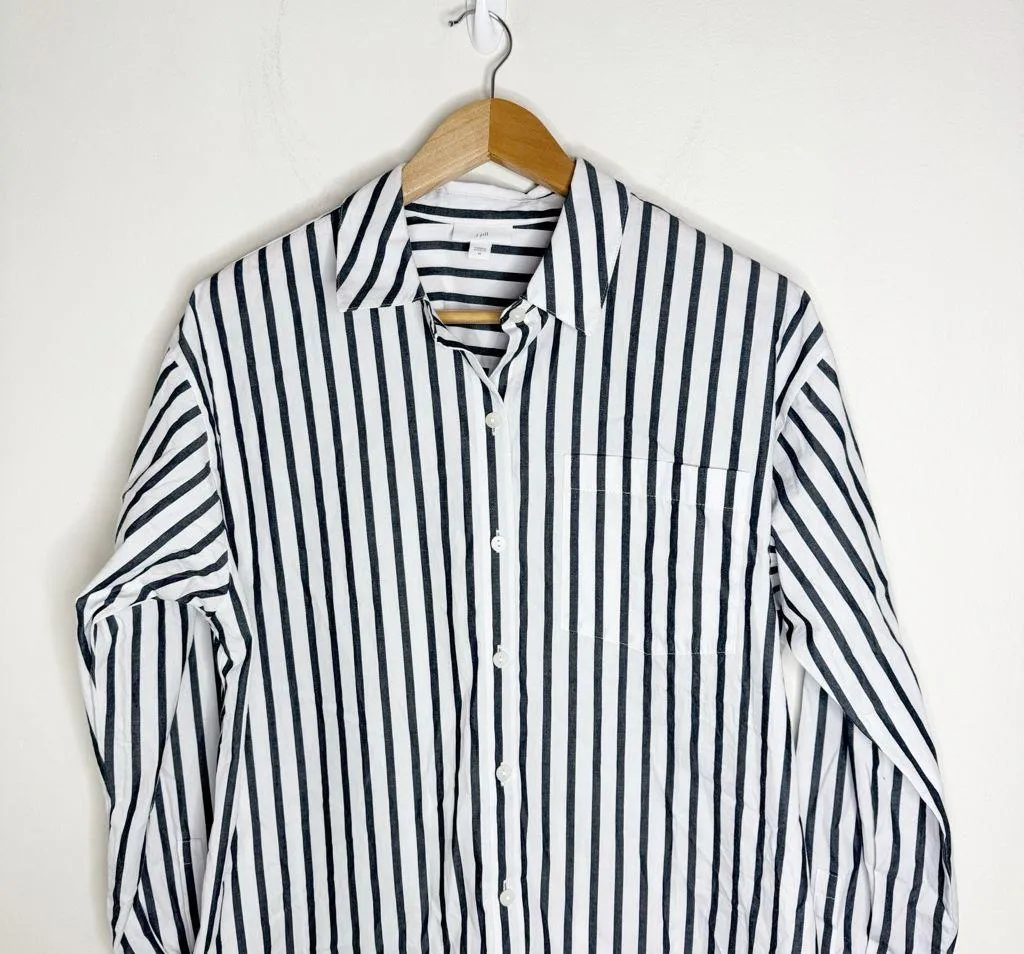 J.Jill Classic Black/White Striped Long Sleeve Relaxed Fit Button - Image 3
