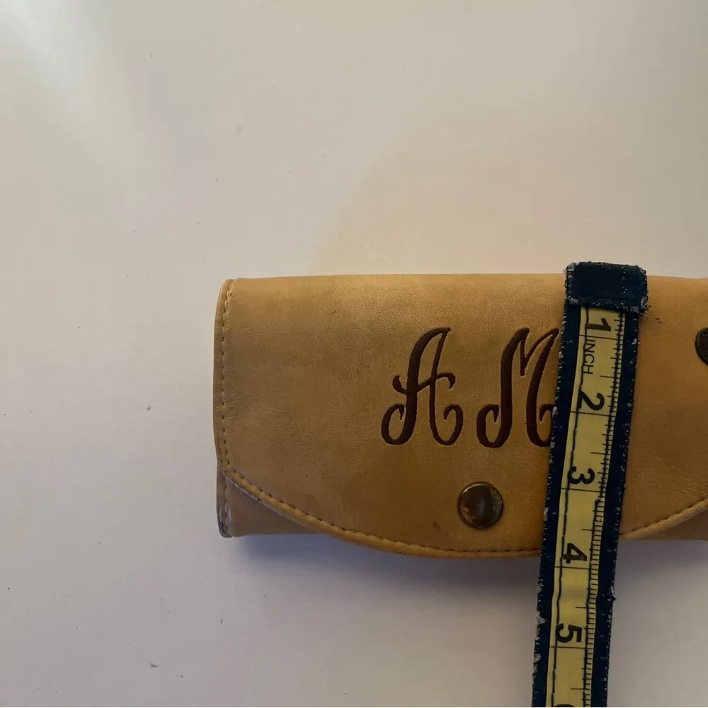 Monogrammed A M Leather Billfold Wallet Clutch Tan Brown - Image 7