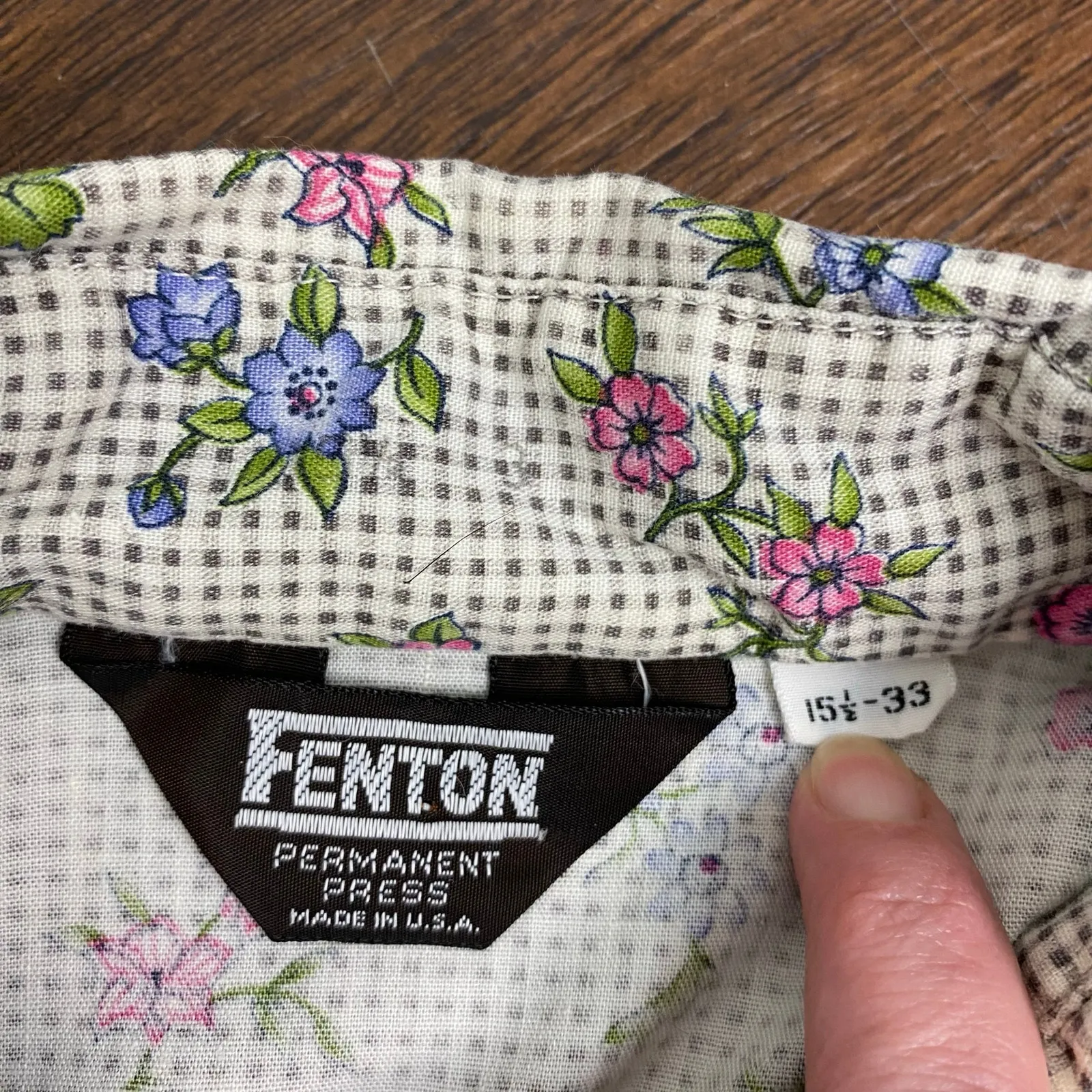 Fenton Vintage Feminine Floral Gingham Western Snap Button Long Sleeve Shirt Blue Size M - Image 4