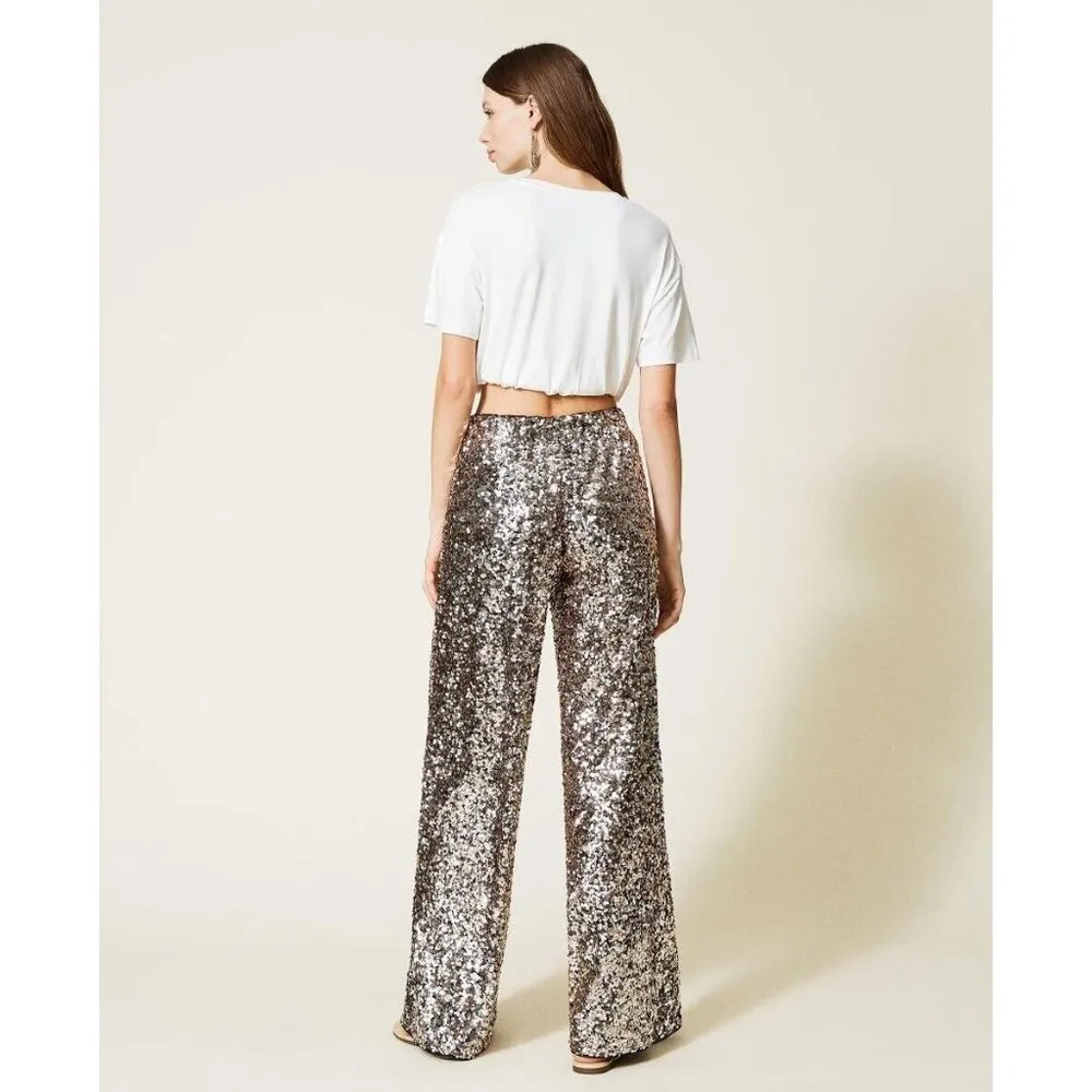 $ 350 NWT Twinset Women's Sequin Sparkle High Waist Pants Size XXS - Image 2