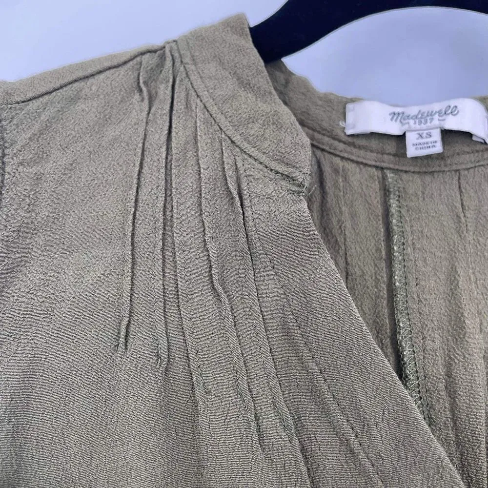 Madewell Women's Sleeveless V Neck High Low Fairsky‎ Tunic Dress Olive Green XS - Image 10