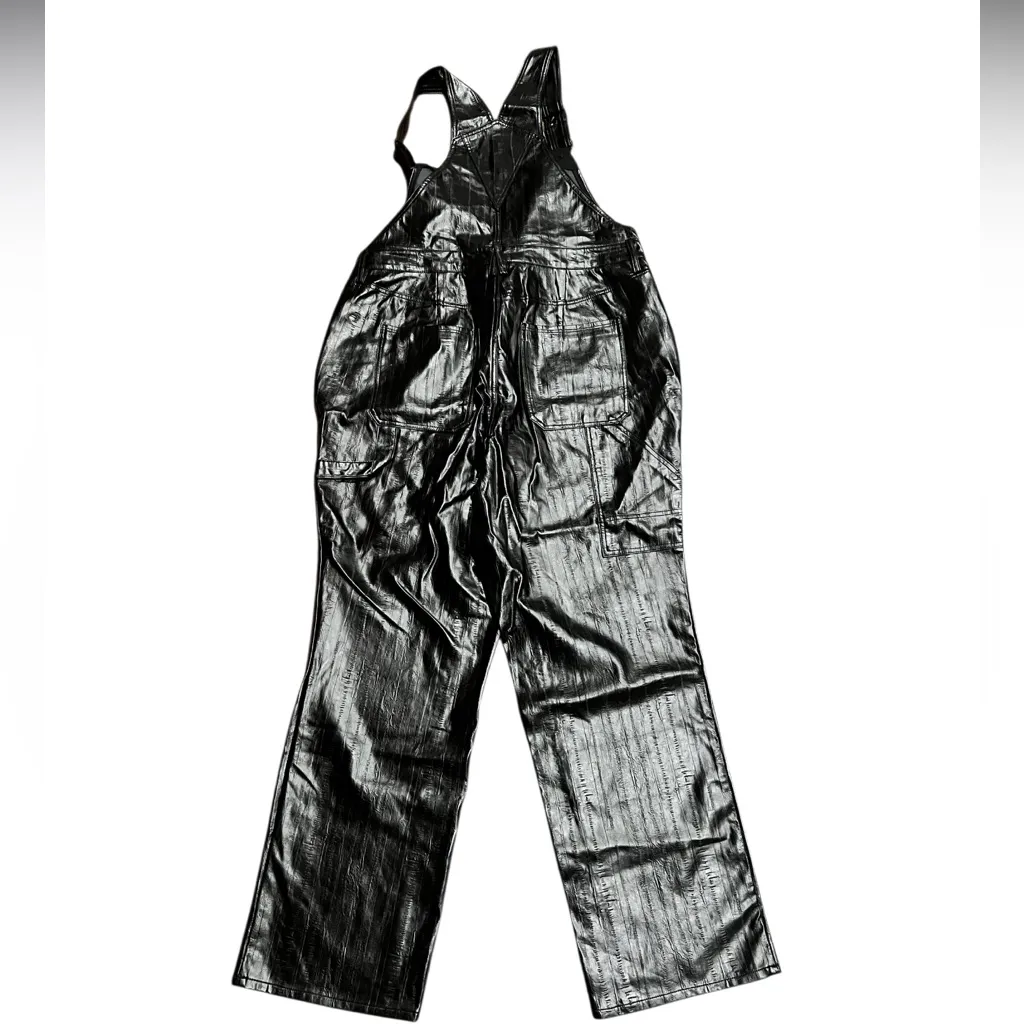 Good American black better than leather faux leather overalls Size 16 NWT - Image 8