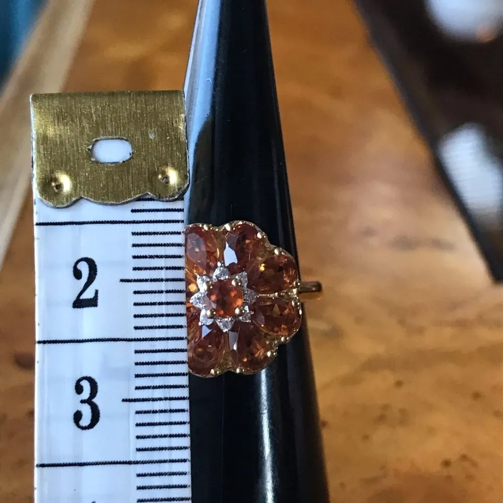Natural Orange Garnet Sterling Silver 18k Yellow Gold Vermeil Ring Size 5.25 - Image 5