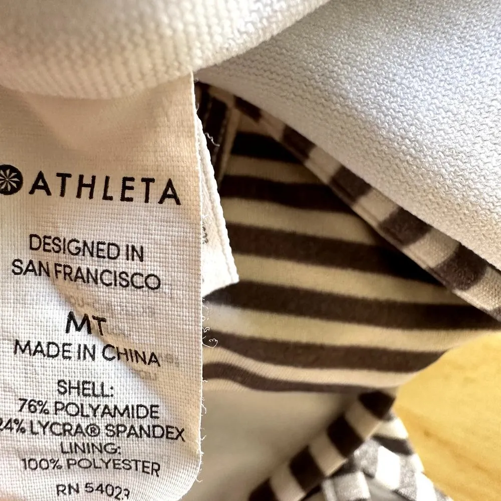 Athleta Aqualuxe Lotus Tie Front One Piece Swimsuit Striped Black White M Tall - Image 5