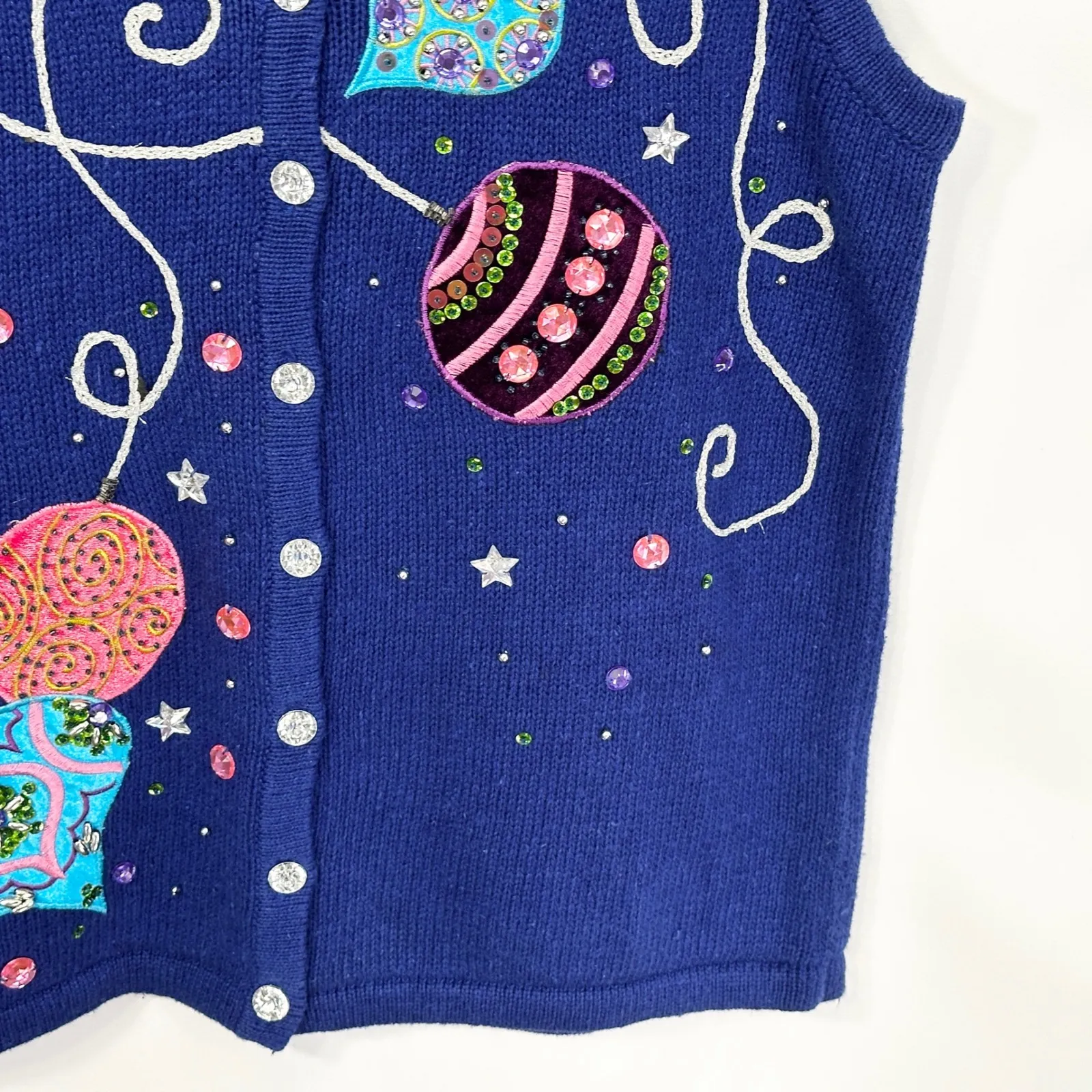 Kim‎ Rogers Small Christmas Vest Holiday Ornament Royal Blue Sweater Ugly 1707 - Image 6