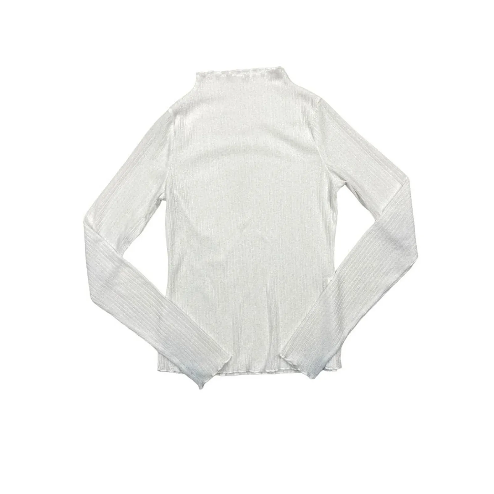Mock Neck Ribbed Long Sleeve Ruffle Top in White - Image 3