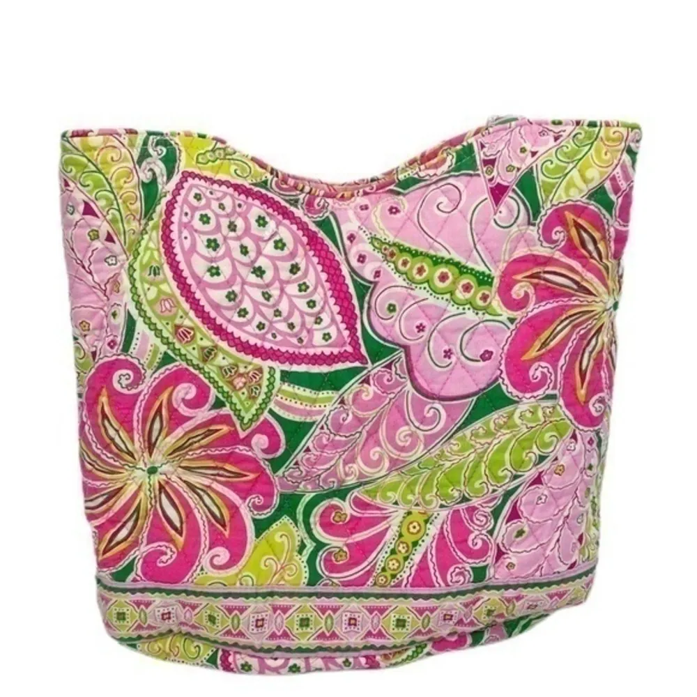 Vera Bradley Pink Green Paisley Floral Quilted Shoulder Bag Tote Purse OS - Image 3