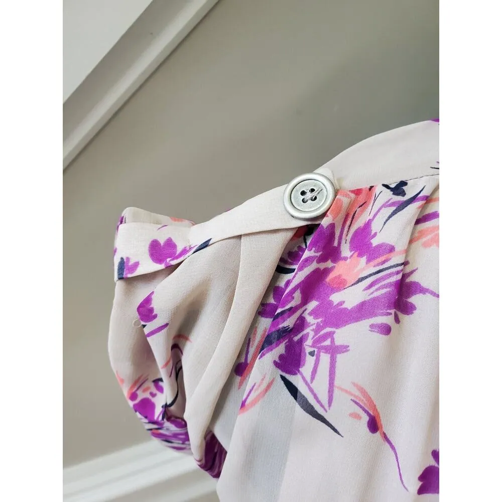 Forever 21 Women Pink & Purple V-Neck Short Sleeve Knee Length Faux Wrap Dress S - Image 7